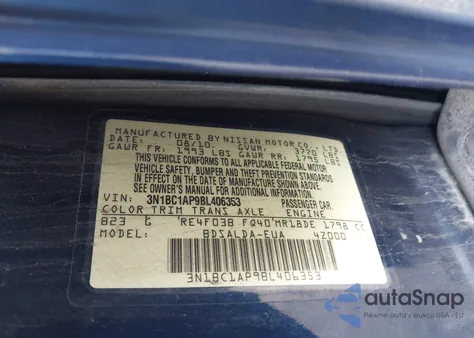 2011 Nissan Versa 1.8S из США, поврежденный, VIN 3N1BC1AP9BL406353